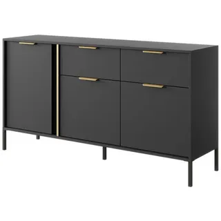 Ravio Sideboard, Anthrazit, Gelb, Holzwerkstoff, Metall, Holz, 3 Fächer, 2 Schubladen, Rechteckig, 153x81x39 cm, Wohnzimmer, Kommoden & Sideboards, Sideboards