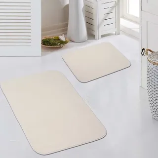 CARPETIA Badteppich-Set 2-teilig Creme rutschfest 50x60 + 60x100 cm | Weich, rutschfest, waschbar, strapazierfähig und schnelltrocknend, OEKO-TEX geprüft, schadstofffrei, für Fußbodenheizung