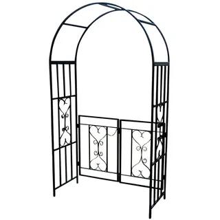 ALEOS. Eleganter XXL Rosenbogen Rankhilfe Pergola mit Tür Gartentür Gartentor aus Metall schwarz Modell 5044-G