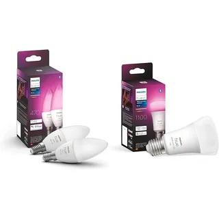 Philips Hue White & Color Ambiance E14 LED Lampen 2-er Pack (470 lm) & White & Color Ambiance E27 LED Lampe (1100 lm)