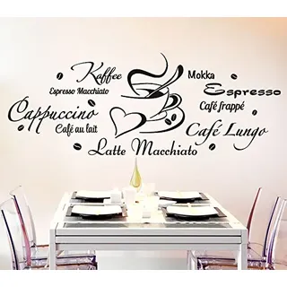 Wandora Wandtattoo Kaffeesorten + Tasse I schwarz (BxH) 100 x 37 cm I Küche Esszimmer Cappuccino Espresso Sticker Aufkleber Wandaufkleber Wandsticker G178