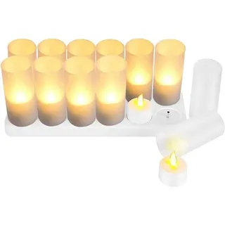 EXTSUD 12er LED Flammenlose Kerzen,Wiederaufladbare Kerzen, Batteriebetriebene Kerzen Kabellose Teelichter LED-Weihnachtskerzen Kerzenlichter Led Wachskerzen Mit Ladestation(Ohne Netzteil)