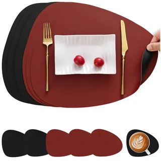 Myir JUN Tischsets abwaschbar doppelseitige Platzdeckchen abwaschbar | 6er Set Platzsets abwaschbar wasserdichte rutschfeste Oval Tischsets aus Kunstleder Untersetzer Teller in Lederoptik