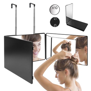 OSDUE 360 Grad Spiegel, 3 Wege Spiegel mit Haken, Klappspiegel 3 Teilig Haare Selbst Schneiden, 3-Fach-Spiegel zum Haareschneiden, Selbsthaarschneidespiegel, mit 10X Vergrößerungsspiegel (Ohne LED)