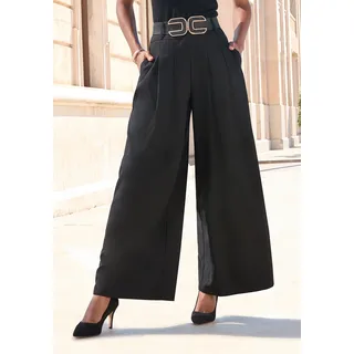 Hosenrock LASCANA "mit weitem Bein und Bundfalten, elastischer Bund", Damen, Gr. 46, schwarz, Web, Obermaterial: 80% Polyester, 18% Viskose, 2% Elasthan. Taschenbeutel: 100% Polyester, unifarben, figurumspielend bodenlang, Röcke, mit Gürtelschlaufen, weite Anzughose, Stoffhose, Business chic