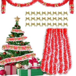 Tannengirlande 10m + 24pcs Weihnachtsschleifen Gold, Weihnachtsgirlande