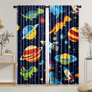 Dinosaurier Vorhänge für Jungen Grüne Dino-Blätter Schlafzimmer Fenstervorhänge Wärmeisoliert Geräuschreduzierend Sichtschutzvorhänge für das Wohnzimmer von Kindern, B118 cm x L183 cm x 2 Stück
