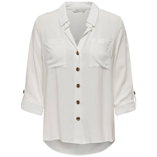 ONLY Hemdbluse Hemd-Bluse OnlYasmin Shirt V-Ausschnitt langarm Knopfleiste Kragen weiß XL