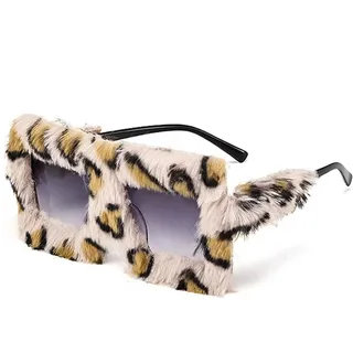 Noaxylic Übergroße Plüsch Sonnenbrille, Plüschgläser, Halloween-Cosplay-Brille, Modische und Personalisierte Brille, Plüsch Rand Katzenauge Sonnenbrille, Coole Brille Strandparty Stk Leopard