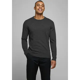 Rundhalspullover JACK & JONES "JJEBASIC mit Rundhals, ideal für Job und Freizeit", Herren, Gr. XL, grau (dunkelgrau melange), Feinstrick, Obermaterial: 100% Baumwolle, schmal hüftlang, Rundhals, Bündchen, Pullover Rundhalspullover, unifarben, modisch, slim fit, Baumwolle, Rundhals