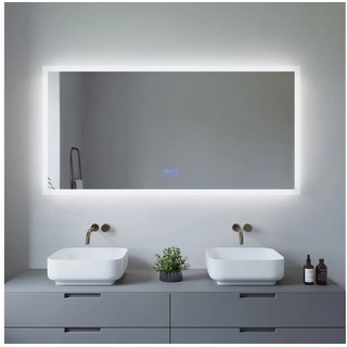 AQUALAVOS Badspiegel LED Badspiegel 140x70 cm Großer Badezimmer Wandspiegel mit Beleuchtung, 6400K Kaltweiß & Warmweiß 3000K, Energiesparend, Touchschalter ECHOS-Serie - 140 cm x 70 cm