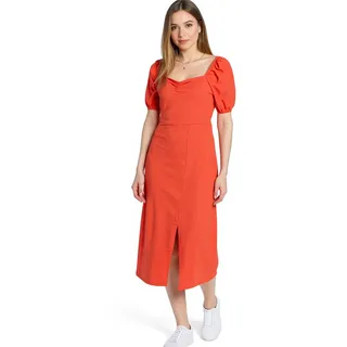 AJC Damen Midi-Kleid leichtes Baumwoll-Kleid mit Puffärmeln Sommer-Kleid 47018232 Rot - 34