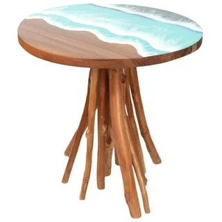 Licht-Erlebnisse Beistelltisch BALI, Holz massiv B: 60 cm rund Baumscheibe Epoxidharz Meer Design Unikat blau|bunt