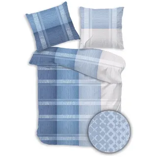 DOBNIG Bettwäsche Flanell, Flanell, 3 teilig, Karo,blau,weiß blau