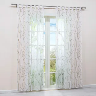 HongYa 1 Stück Schlaufenschal Transparente Gardine Schal Voile Vorhang mit Schlaufen Äste Muster H/B 145/140 cm Weiß Sand