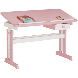 IDIMEX Kinderschreibtisch Flexi mit Kippfunktion und Höhenverstellung, praktischer Schreibtisch aus massiver Kiefer in weiß/rosa
