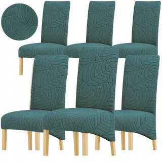 Stuhlhussen XL Grün Jacquard 6er Pack - Stretch Bezug - Elastic Stuhlbezug - Grün