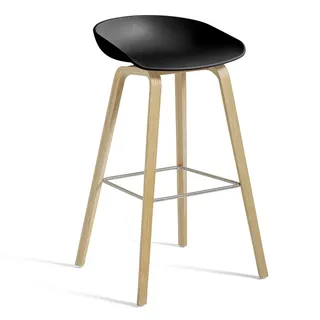 HAY - About A Stool AAS 32 H 75 cm, Eiche lackiert / Edelstahl / black 2.0 (Kunststoffgleiter)