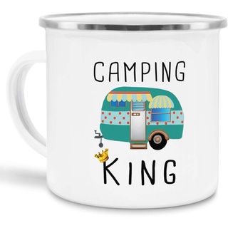 Tassendruck Emaille Tasse Camping lustig - Geschenk zum Camping/Tasse für Coole Camper/Geschenk-Idee Campingfreunde - Camping King - klein Silber Rand