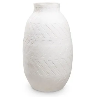Casa Padrino Luxus Tonvase Weiß Ø 60 x H. 106,5 cm - Handgefertigte Runde Deko Vase - Wohnzimmer Deko - Garten Deko - Deko Accessoires