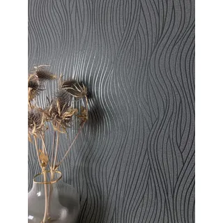 Newroom Vliestapete Rimeda Anthrazit Tapete Streifentapete Wellen,Linien,Struktur, Anthrazit Tapete Streifen Wellen - Wellenmuster Leicht glänzend Dunkelgrau Modern 3D Optik Linien Struktur für Wohnzimmer Schlafzimmer Küche, Wellenmuster grau