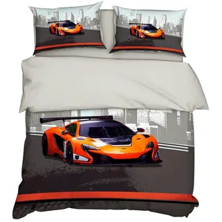 AYMAYO Bettwäsche-Set 135x200 cm Formel-eins-Motiv Auto-s Sport-Wagen Fahrzeug Race car Theme 100% Baumwolle Bettbezug und Kissenbezüge (C,135×200cm)