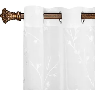 Woltu 2er Set Gardinen transparent Blumen Stickerei mit Ösen Leinen Optik, Doppelpack Ösenschal Vorhang Voile Fensterschal Dekoschal für Wohnzimmer Schlafzimmer, 140x225 cm, Weiß