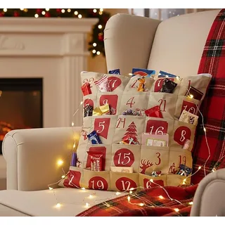 KAMACA Adventskalender Kissen 40x40 cm mit 24 Taschen zur individuellen Befüllung Wiederverwendbarer Stoff-Kalender Moderne Alternative zum Schoko-Kalender (Adventskalender Kissen Nostalgie)