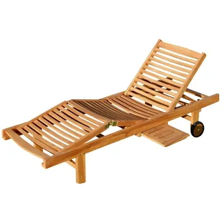 ASS ALEOS. echt Teak Sonnenliege Gartenliege Strandliege Holzliege Holz vielfach verstellbar mit Tisch sehr robust Modell Cozy