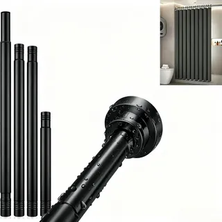 Duschvorhangstange, Schwarz, Metall, Rechteckig, 44 cm, Badtextilien, Duschvorhänge
