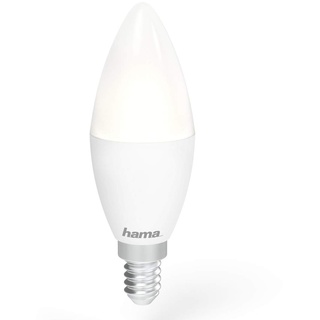 Hama WLAN Lampe mit Lampenfassung E14, (Smart Lampe funktioniert ohne Hub, LED Leuchtmittel mit 5,5W in Kerzenform, Sprach-/App-Steuerung, Smart Home Lampe für verschiedene Lichtatmosphären) Weiß