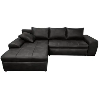 luma-home Eckcouch Leder 3-Sitzer Schwarz