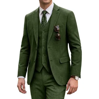 JOYLYJOME 3-teiliges Retro-Tweed-Anzug, schmale Passform, für Hochzeit, Bräutigam, Smoking, Abschlussball, Wolle, Anzüge, Jacke, Weste, Hose, Set, Grün, XL - XL