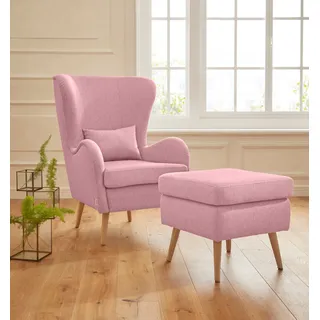 Sessel HOME AFFAIRE "Sallito, TV-Sessel, Ohrensessel mit", rosa (rose), B:76cm H:109cm T:85cm, Struktur Hahnentritt (67% Polypropylen, 33% Polyester);Samtoptik (100% Polyester);Fellimitat (100% Polyester);Samtcord (92% Polyester, 8% Polyamid);Struktur (100% Polyester);Struktur fein (100% Polyester), Sessel, Sessel mit Hocker Ohrensessel mit Hocker, Hocker, in vielen Bezugsqualitäten, auch in Samtcord