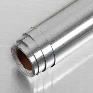 LaCheery Möbel-Klebefolie Silber Edelstahl Folie Selbstklebend Metallic 60cm x 400cm Vinyl Küchenfolie arbeitsplatte Folie für Küchenschränke Selbstklebende Folie Küche für Arbeitsplatte Backsplash