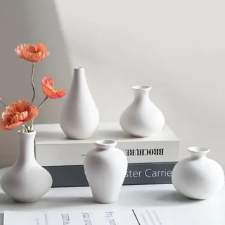 Set mit 5 modernen, weißen Vasen für Blumen und Dekoration - Weiß