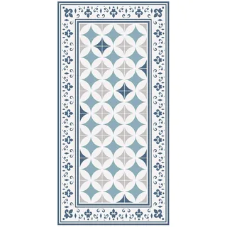micasia Vinylteppich nass abwischbar Muster Bodenschutz - Made in Germany - Geometrisch Fliesenoptik 2,2mm dünne Vinyl Bodenmatte blau Küche Flur trittsichere Matte 3074 (60x120cm)