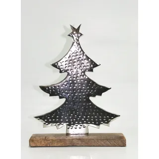 Aluminium Tannenbaum auf Holzsockel Weihnachten 32cm Weihnachtsbaum ALU NEU!