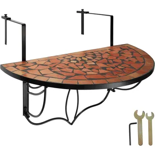 tectake® Balkontisch, Stahl, Mosaik und Zement, massive Platte, 75 x 65 x 62 cm
