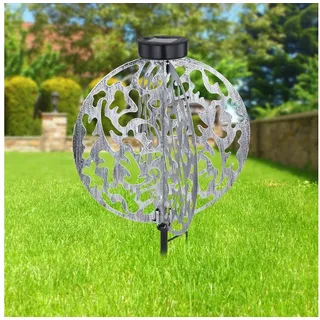 bmf-versand LED Solarleuchte Solarleuchte Garten Rund Silber Solarlampe Außen Leuchte Solar mit, Schalter,Außenbeleuchtung, LED fest integriert, warmweiß, Dekoleuchte