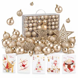 Weihnachtskugeln Champagner  | 128 Weihnachtskugeln | Mit Weihnachtsstern | Mit 5 Weihnachtskarten | In 7 Farben erhältlich | ONBEST