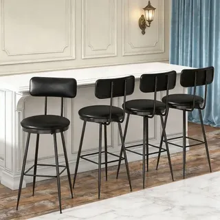 Barhocker - Barhocker Set Von 4 - Sitzhöhe 65 Cm - Metall & Pu - Schwarz