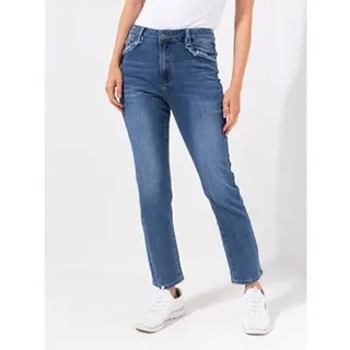 VIA MILANO Jeanshose, 1/1-Länge 5-Pocket Sytle gerades Bein Fransendetail