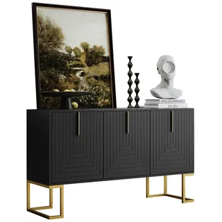 HAUSS SPOLE Sideboard Schrank Kommode Beistellschrank Vitrine mit verstellbaren Regalen (U-förmigen Schranktüren und Metallgriffen und Sockel), für Esszimmer und Küche schwarz