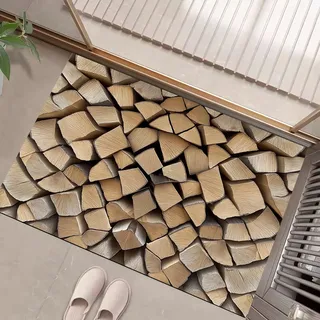 MULERN Eingang Fußmatte 80X120Cm - Innen Und Außen Waschbar Fussmatt, Wasserdicht Türmatte, Holz Stapeln Rutschfester Schmutzfänger Teppich Für Haustür, Patio, Flur, Garten