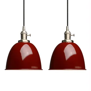 Phansthy 2 Stücke Pendelleuchten Esstisch Vintage Rot Industrial Metall Lampenschirm Hängeleuchten,Hängelampe, Küchenlampen Hängend Vintage, Hängelampe Esstisch, Pendellampe im Landstil (Rot)
