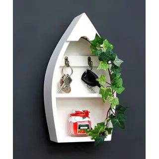 DanDiBo Schlüsselboard aus Holz mit Ablage Boot Schlüsselhaken Wandregal 30-38 cm Schlüsselleiste Schlüsselkasten (30 x 16 cm)