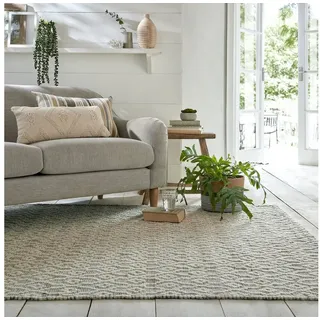 KADIMA DESIGN Wollteppich ROTHER Designerteppich Modern-Bouclé zeitlos weich 80x150 Hellgrau, Läufer, Höhe: 4 mm, 81% Wolle, Flachgewebe (ohne Flor), 1200 g/m2, Naturfaser, hochwertig grau Läufer | 80 cm x 150 cm x 4 mm