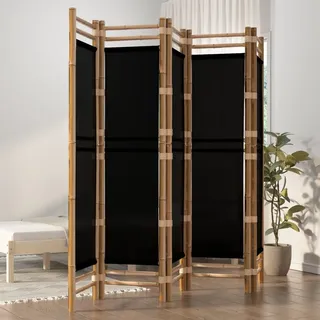 5-TLG. Paravent Faltbar Bambus und Canvas 200 x 180 cm Raumteiler mit 5 Paneelen, wetterfest, als spanische Wand, Gartendusche Sichtschutz und Umkleidekabine geeignet