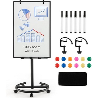 KOMFOTTEU Flipchartblock Ständer, Mobiles Whiteboard auf Rollen, 100 x 65cm schwarz